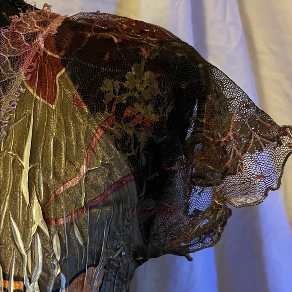 Komarov Brown Crinkle A-Line Floral Lace Women Dress - Picture 2 of 3